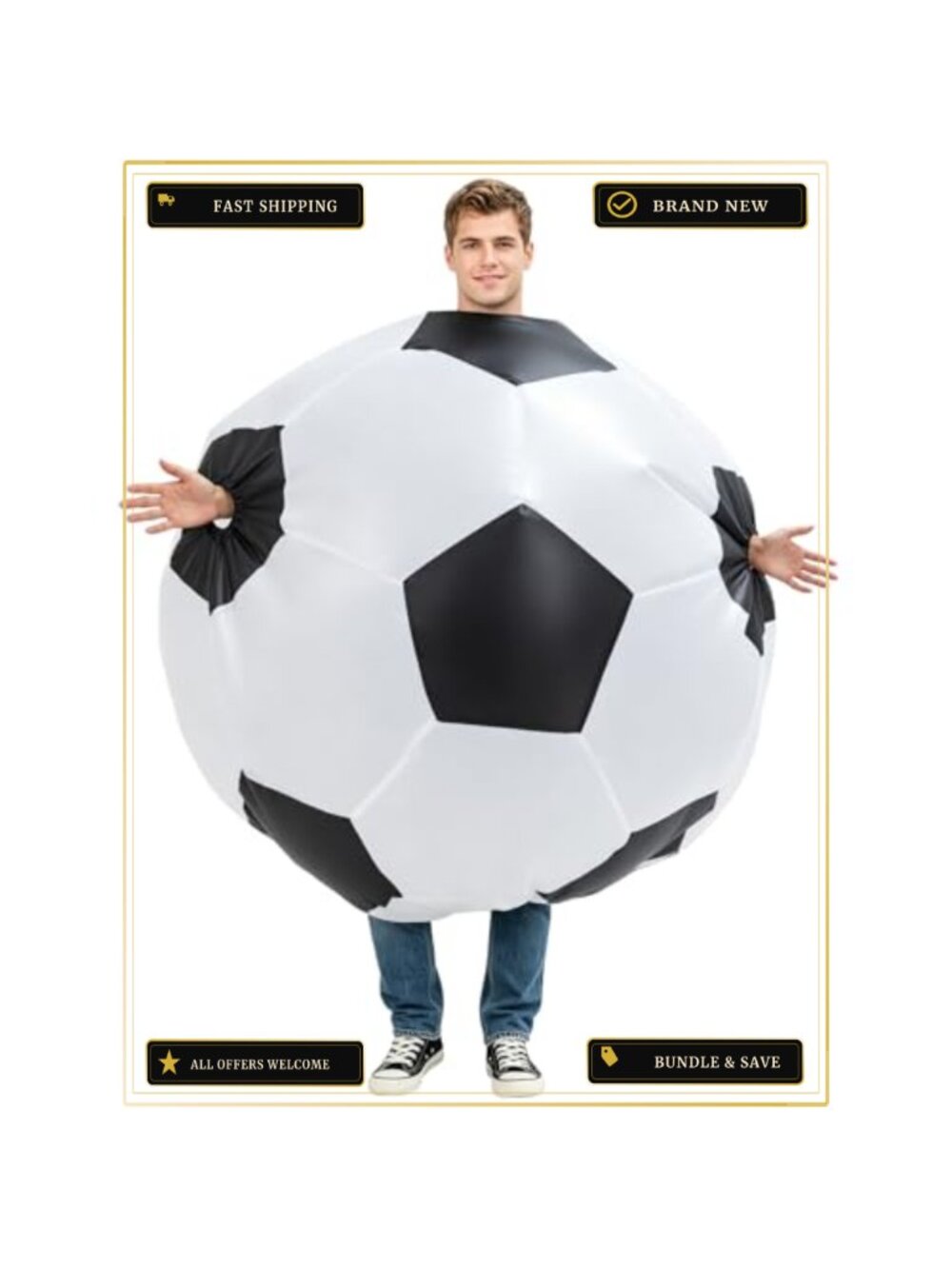 Inflatable Soccer Ball Costume Adult One Size Blow Up Bodysuit Halloween Cosplay